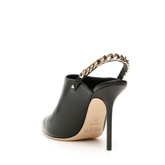 Jimmy Choo Lexx 100 Chain Trimmed Black Leather Mules NWOT - Picture 4 of 5